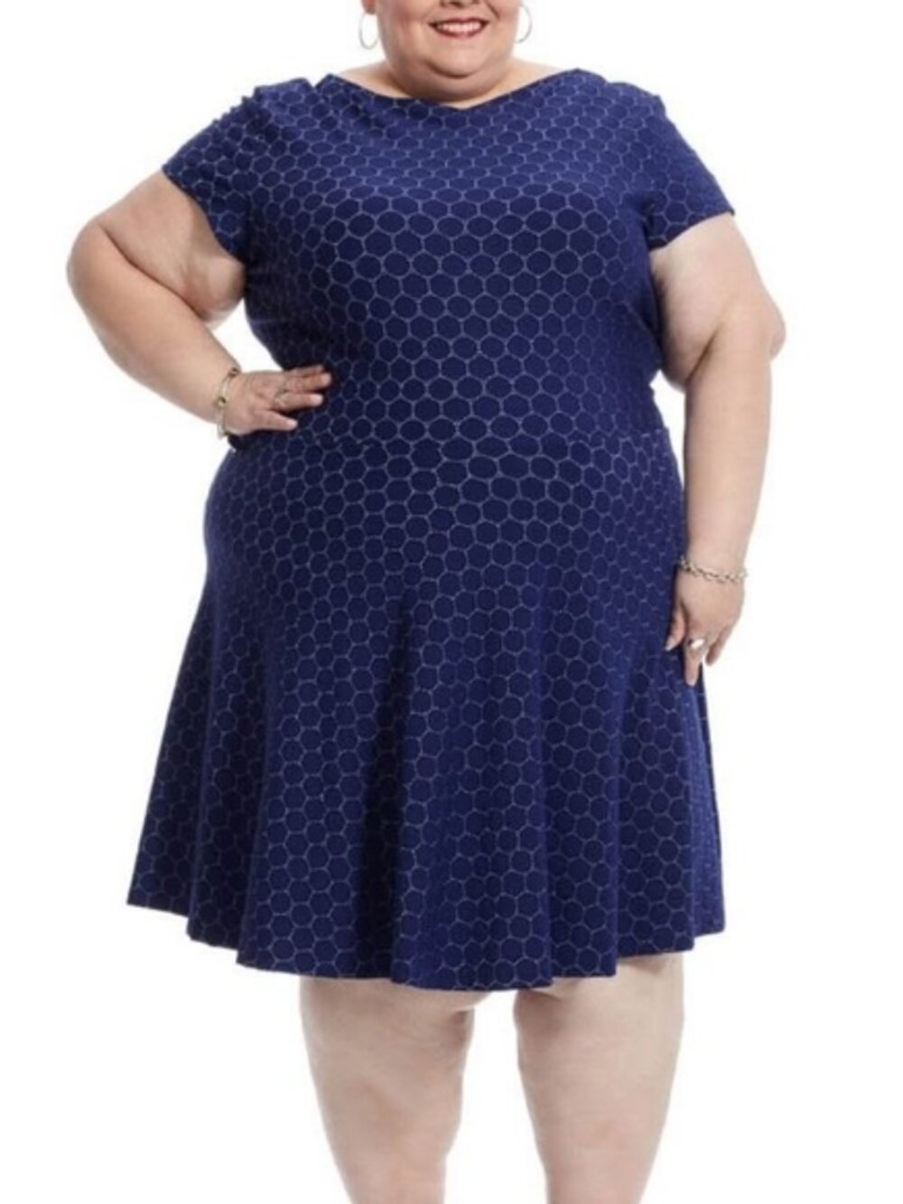 Leota Womens Heavy Blue Circle Ava Fit Flare Plus Dress Size 2L Size 18